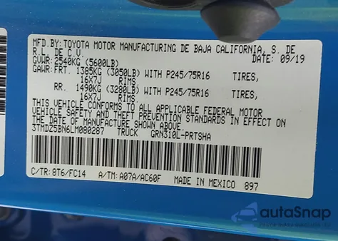 2020 Toyota Tacoma Sr5 V6 из США, поврежденный, VIN 3TMDZ5BN6LM080287